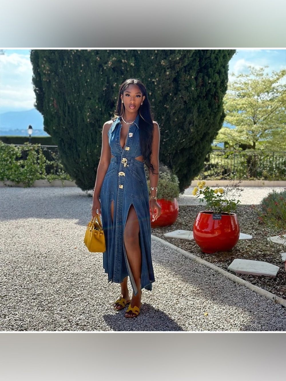 Urban Revivo Cut-Out Stretchy Sleeveless Denim Maxi Dress Size XS & S MSRP $149